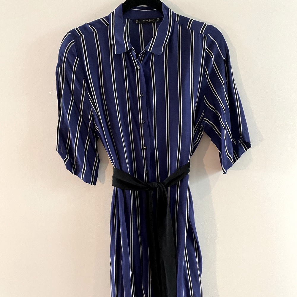 Zara button up stripe midi dress